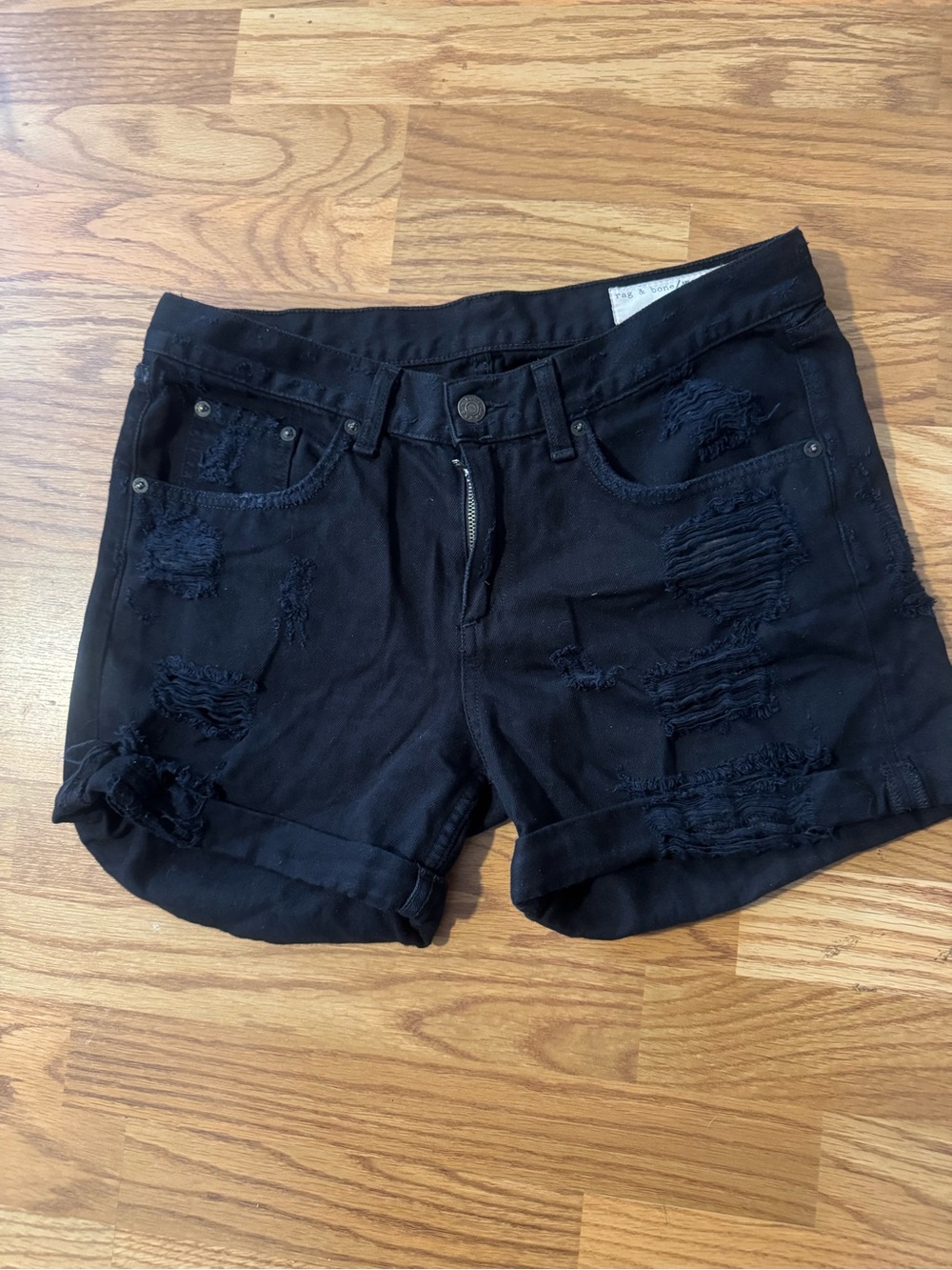 Rag & Bone Women's Black Distressed Roll-Cuff Denim Shorts